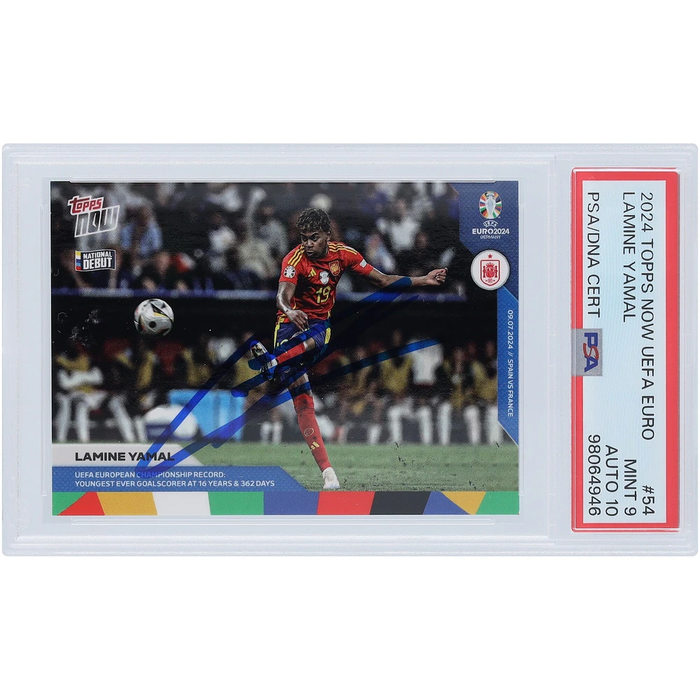 Lamine Yamal Spain National Team Autographed 2024 Topps Now National Debut Youngest Player Youngest Goalscorer #54 PSA Authenticated 9/10 Card