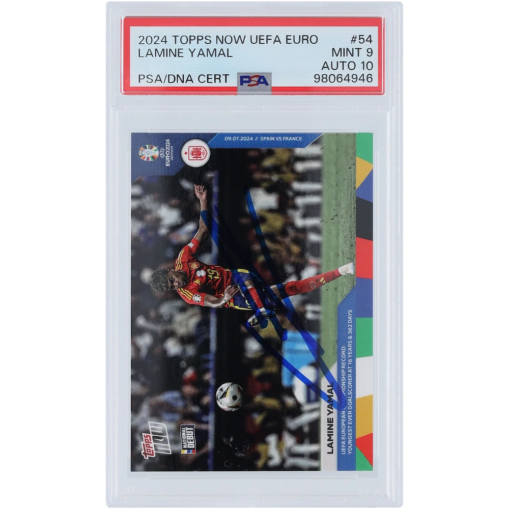 Lamine Yamal Spain National Team Autographed 2024 Topps Now National Debut Youngest Player Youngest Goalscorer #54 PSA Authenticated 9/10 Card