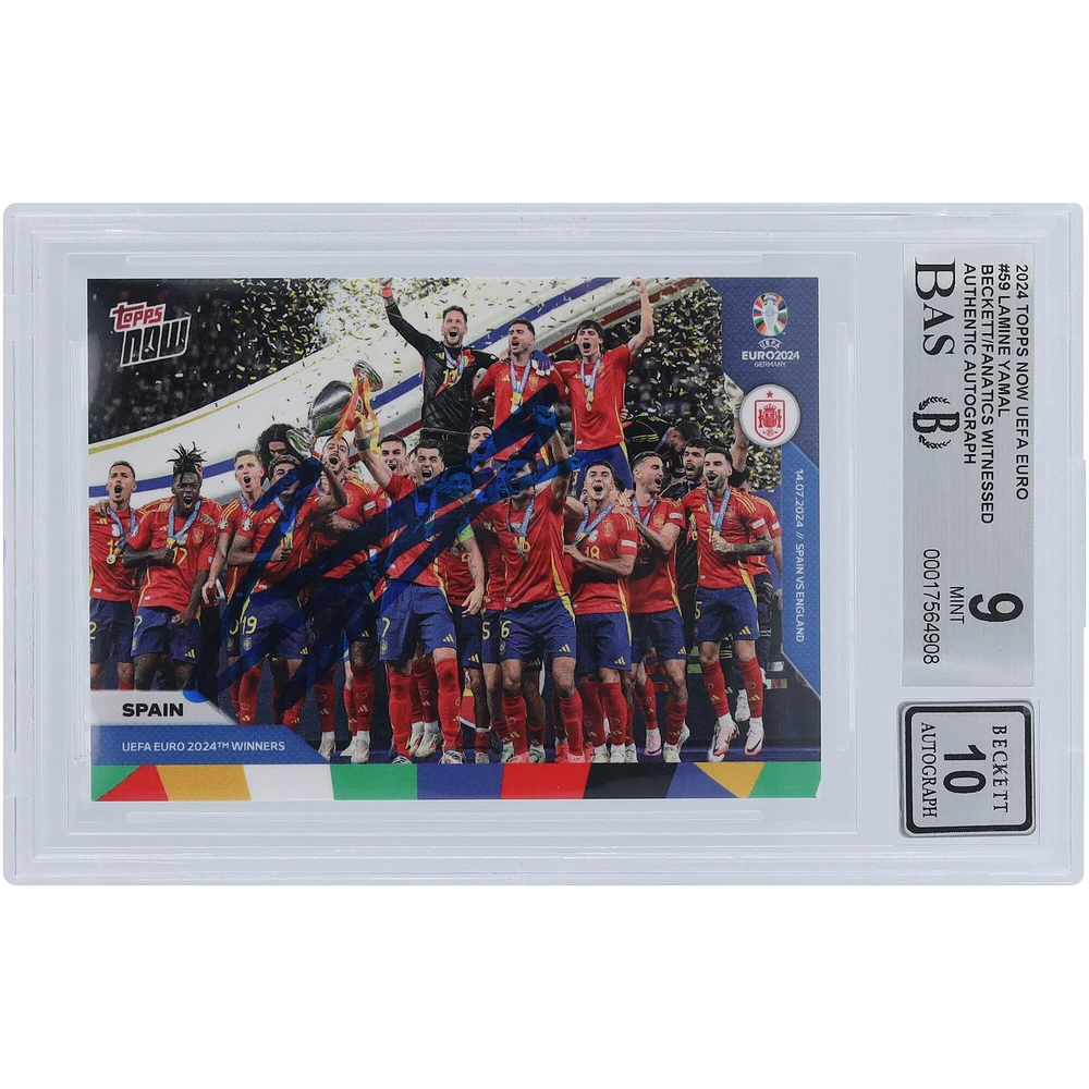 Lamine Yamal Spain National Team Autographed 2024 Topps Now UEFA Euro UEFA Euro 2024 Winners #59 Beckett Fanatics Witnessed Authenticated 9/10 Rookie Card