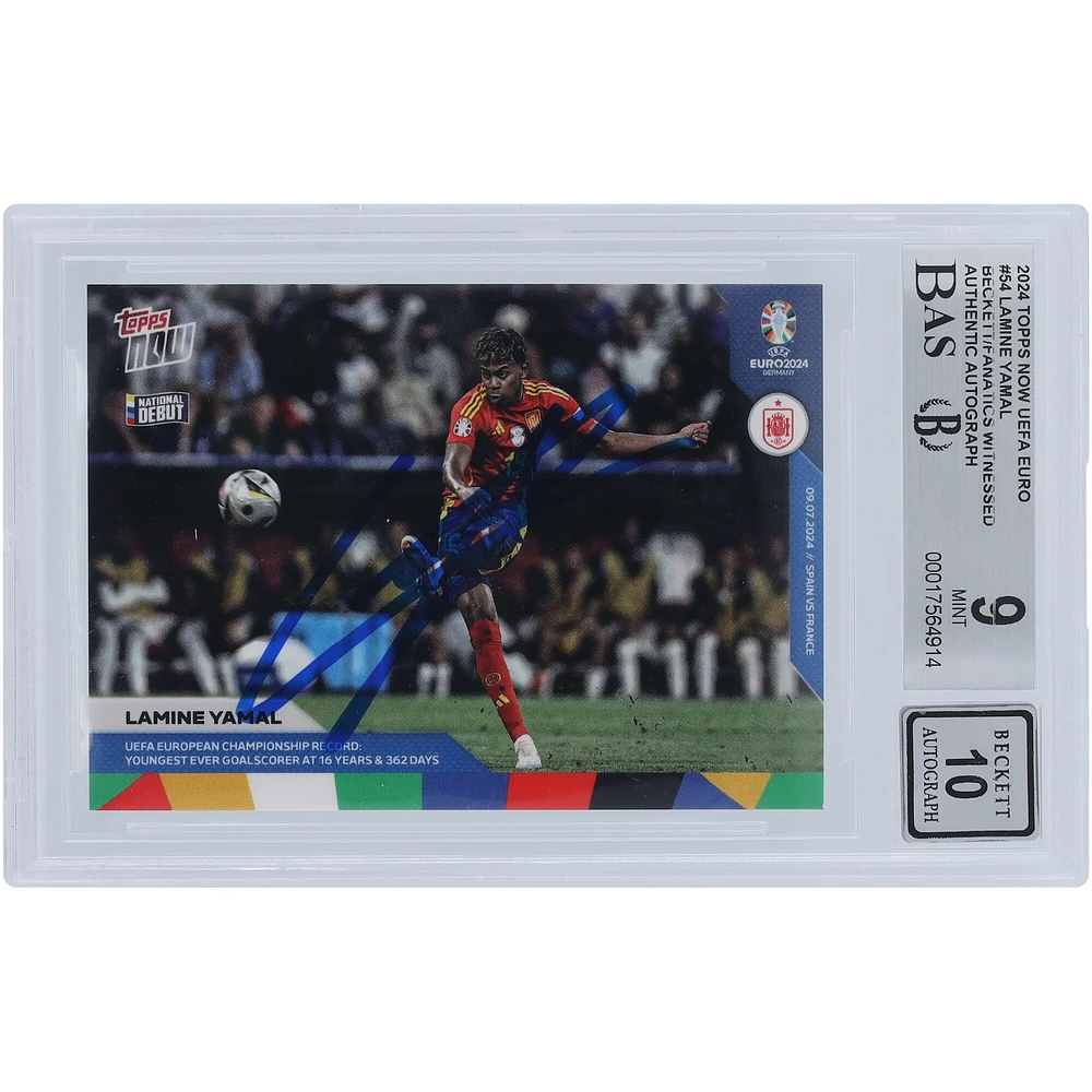 Lamine Yamal Spain National Team Autographed 2024 Topps Now UEFA Euro Youngest Ever Goalscorer At 16 Years & 362 Days #54 Beckett Fanatics Witnessed Authenticated /10 Rookie Card