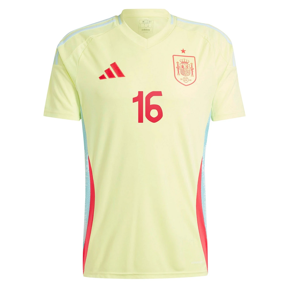 Maillot adidas Rodrigo jaune pour homme, réplique de l'équipe nationale d'Espagne 2024 extérieur