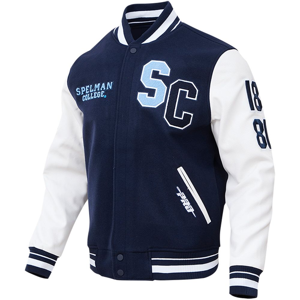 Men's Pro Standard Navy Spelman College Jaguars Classic Wool Full-Zip Varsity Jacket