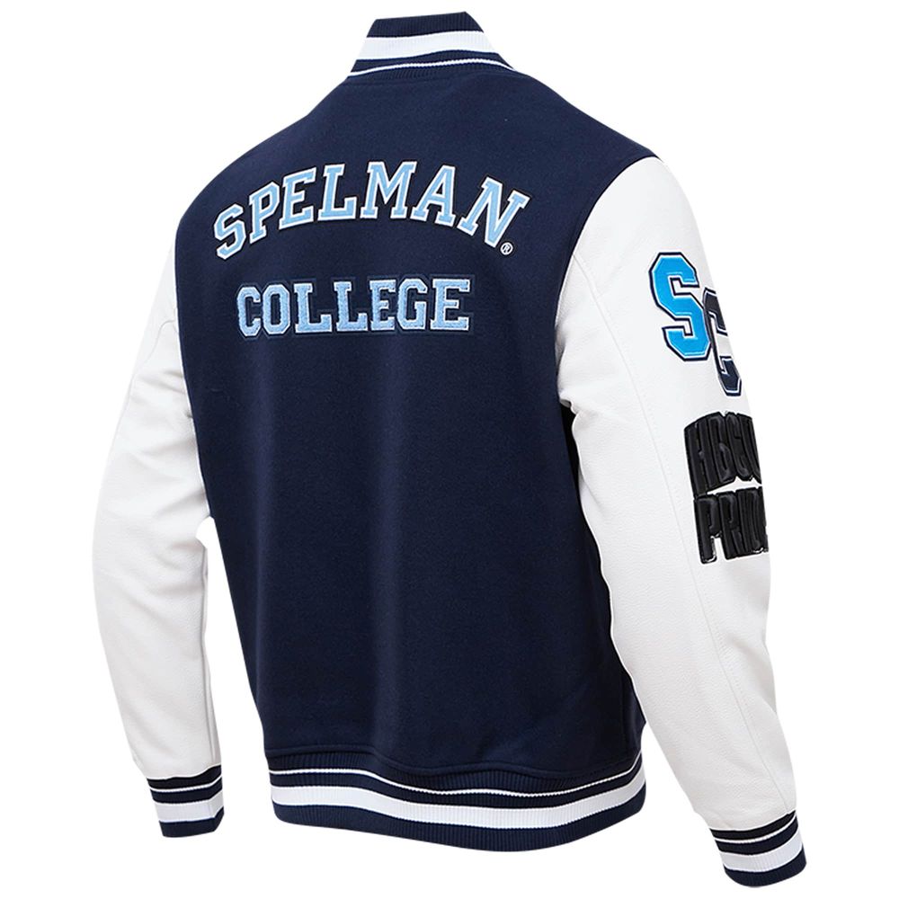 Men's Pro Standard Navy Spelman College Jaguars Classic Wool Full-Zip Varsity Jacket