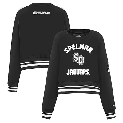 Women's Pro Standard  Black Spelman College Jaguars Pearl Cropped Pullover Sweatshirt