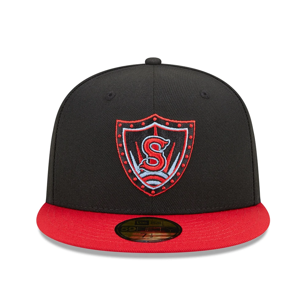 Casquette ajustée New Era Spokane Indians Marvel x Minor League 59FIFTY pour homme, noir/rouge