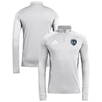 Haut d'entraînement à manches longues et quart de zip adidas Silver Sporting Kansas City 2025 AEROREADY pour homme