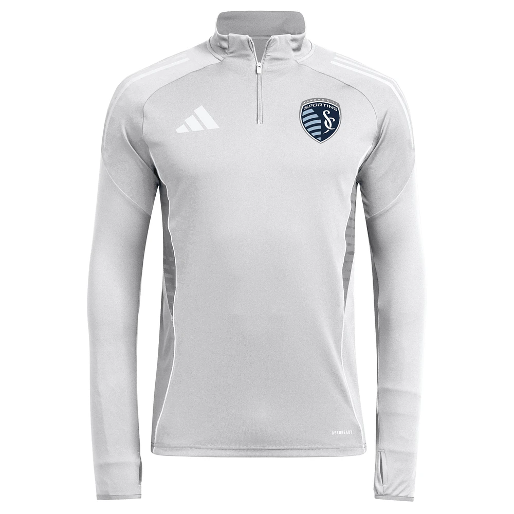 Haut d'entraînement à manches longues et quart de zip adidas Silver Sporting Kansas City 2025 AEROREADY pour homme