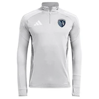 Haut d'entraînement à manches longues et quart de zip adidas Silver Sporting Kansas City 2025 AEROREADY pour homme