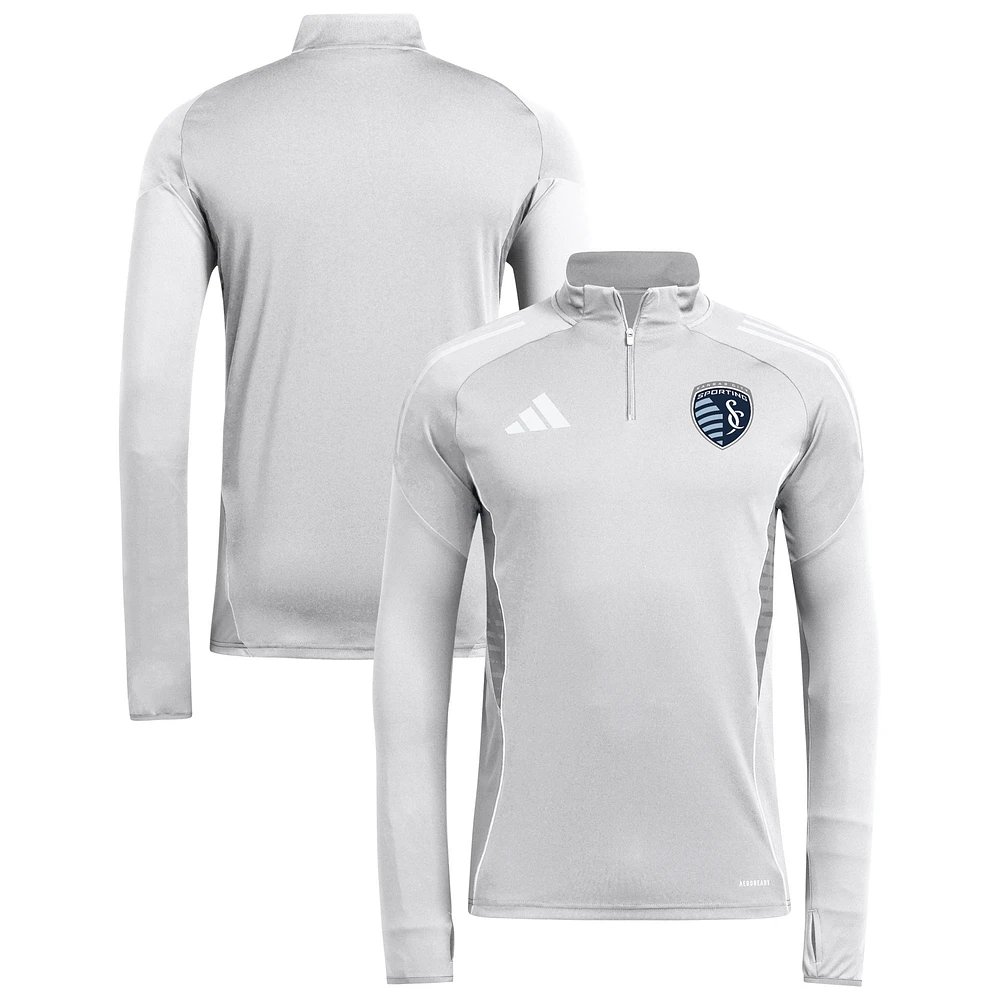 Haut d'entraînement à manches longues et quart de zip adidas Silver Sporting Kansas City 2025 AEROREADY pour homme