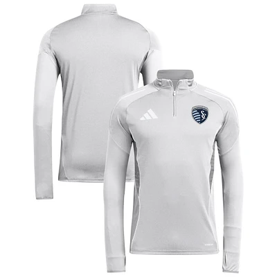 Haut d'entraînement à manches longues et quart de zip adidas Silver Sporting Kansas City 2025 AEROREADY pour homme