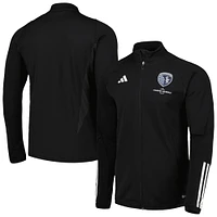 Haut d'entraînement à glissière intégrale adidas Sporting Kansas City 2023 On-Field AEROREADY pour homme - Noir