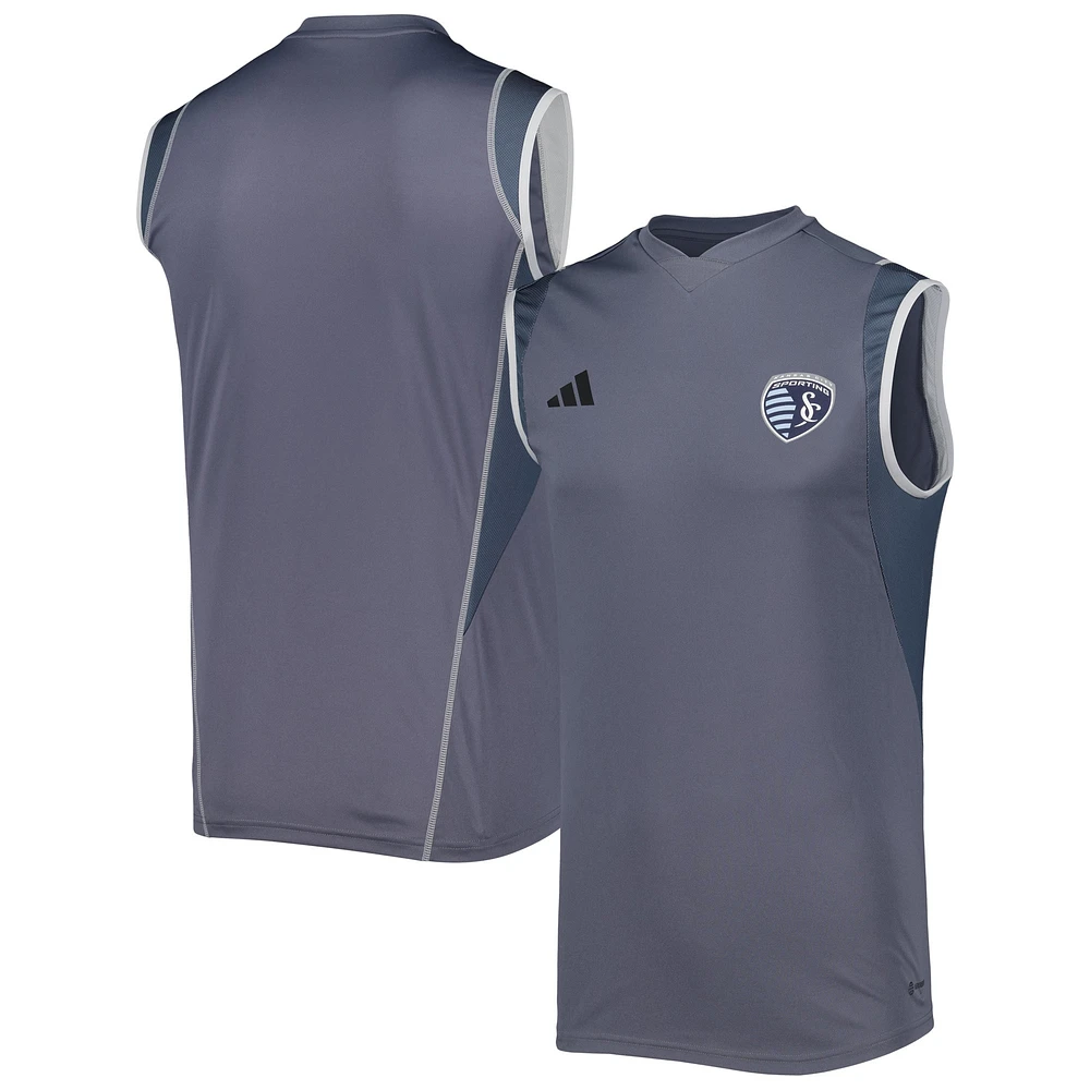 Maillot d'entraînement sans manches adidas Sporting Kansas City 2023 pour homme, gris