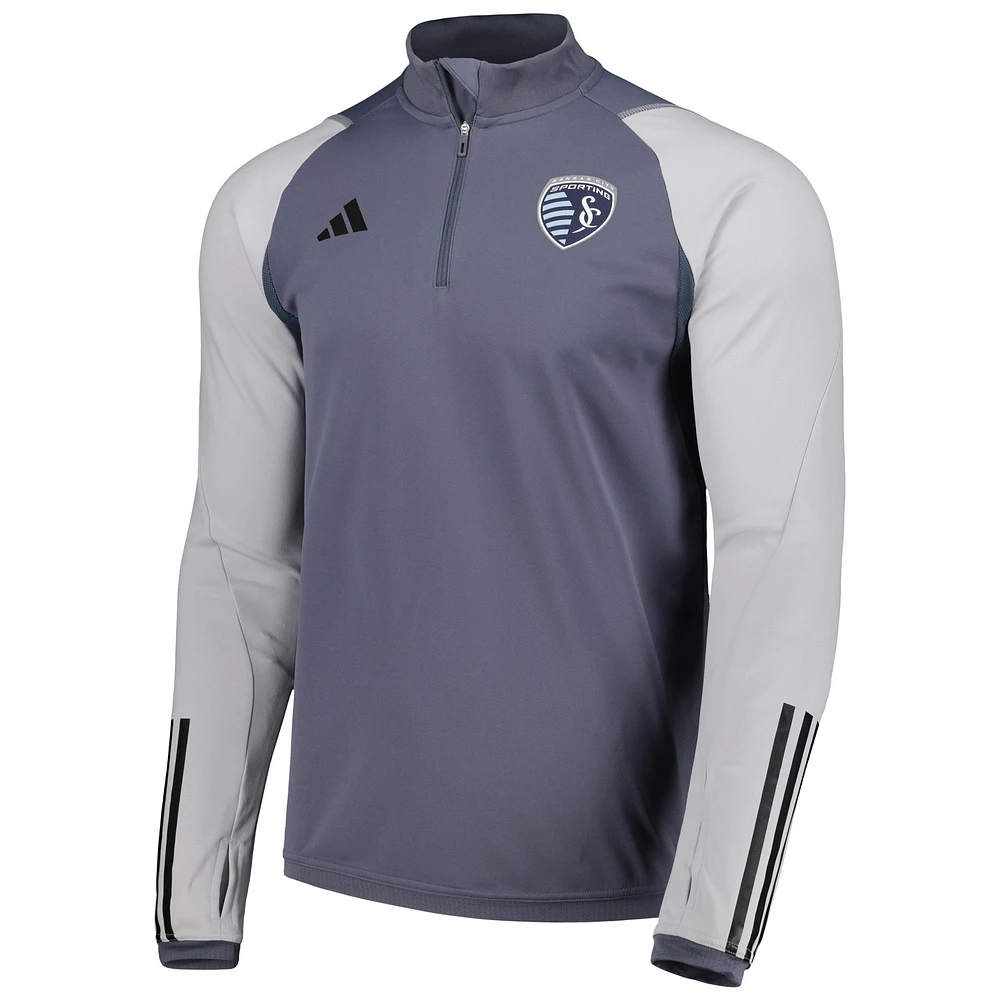 Haut d'entraînement à quart de zip adidas Sporting Kansas City 2024 On-Field AEROREADY pour homme, gris