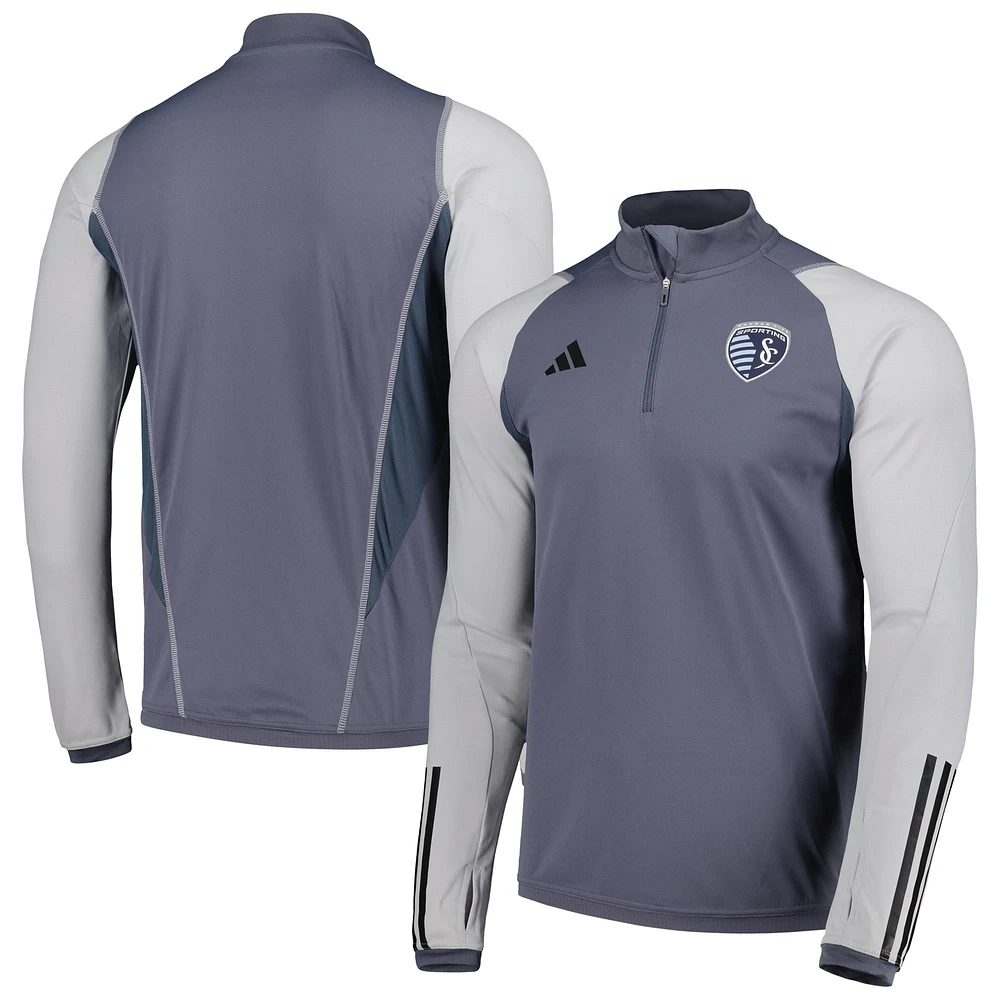 Men's adidas Gray Sporting Kansas City 2024 On-Field AEROREADY Quarter-Zip Training Top