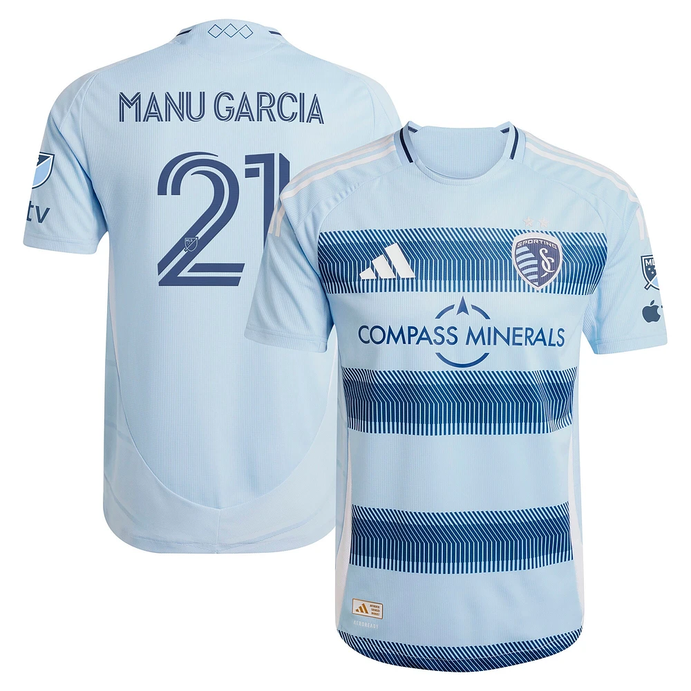 Maillot de joueur authentique adidas Manu Garcia bleu clair Sporting Kansas City One KC pour homme