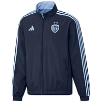 Men's adidas Navy/Light Blue Sporting Kansas City 2023 On-Field Anthem Full-Zip Reversible Team Jacket