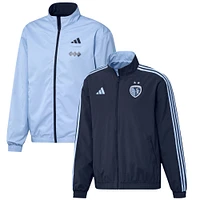 Men's adidas Navy/Light Blue Sporting Kansas City 2023 On-Field Anthem Full-Zip Reversible Team Jacket