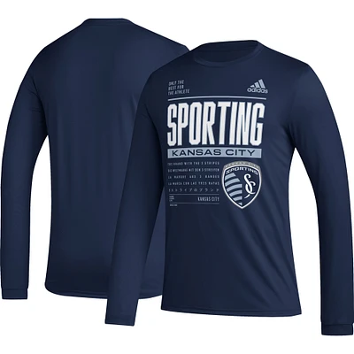 T-shirt à manches longues adidas Sporting Kansas City 2023 Club DNA AEROREADY pour homme, bleu marine