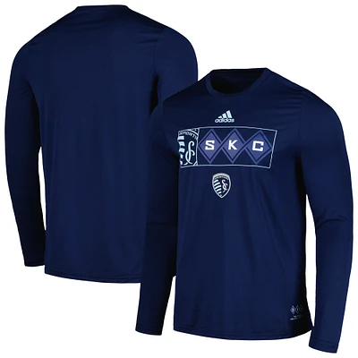 T-shirt adidas Sporting Kansas City 2024 Hook AEROREADY à manches longues pour homme, bleu marine