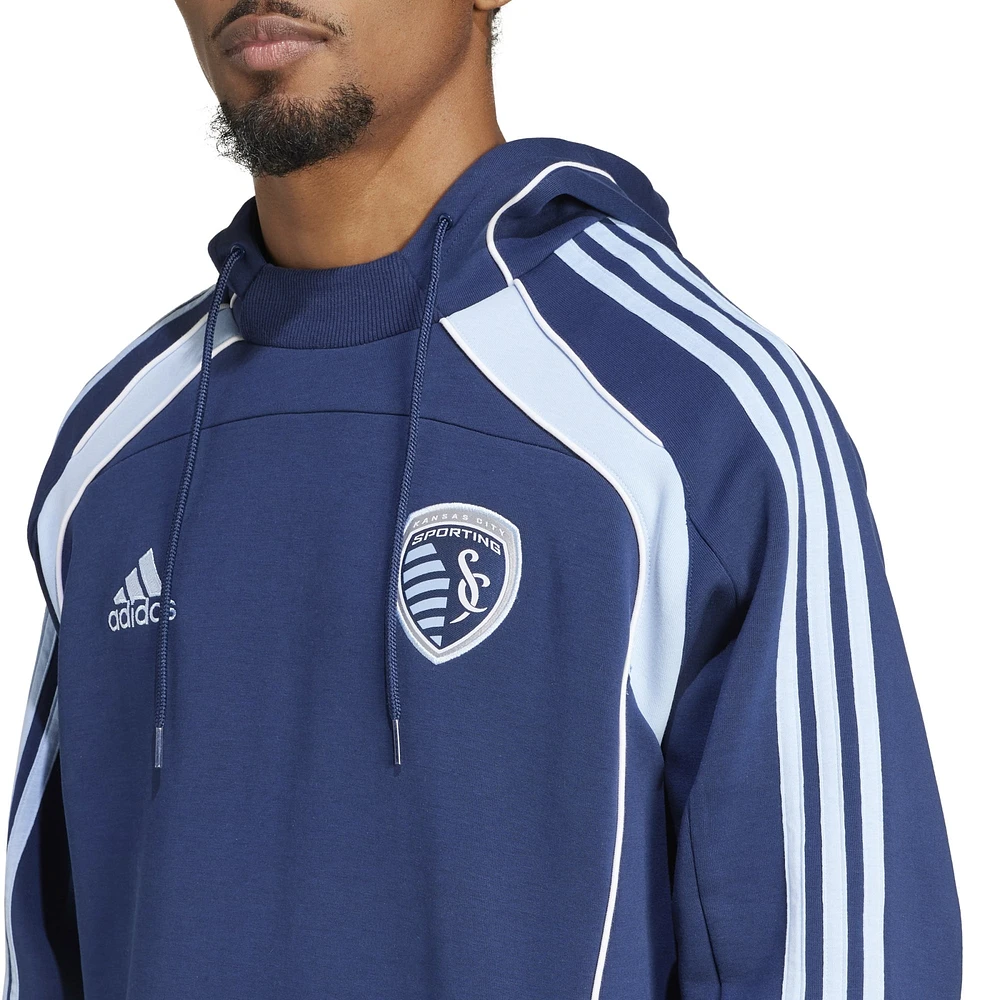 Men's adidas Navy Sporting Kansas City 2025 Travel Pullover Hoodie