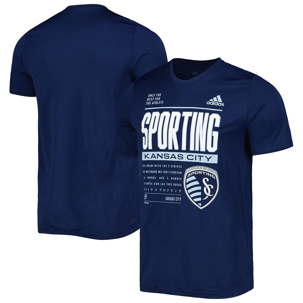 T-shirt adidas Sporting Kansas City Club DNA Performance pour hommes, bleu marine