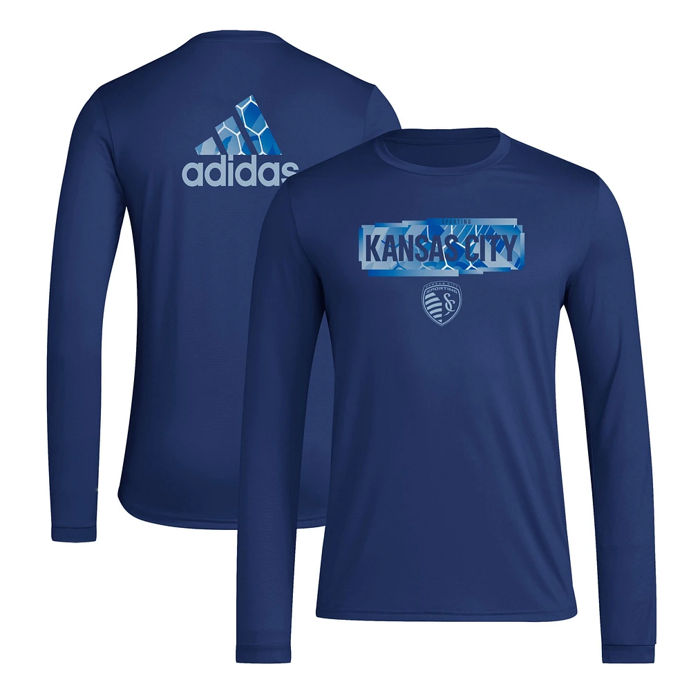 Men's adidas Navy Sporting Kansas City Local Pop AEROREADY Long Sleeve T-Shirt