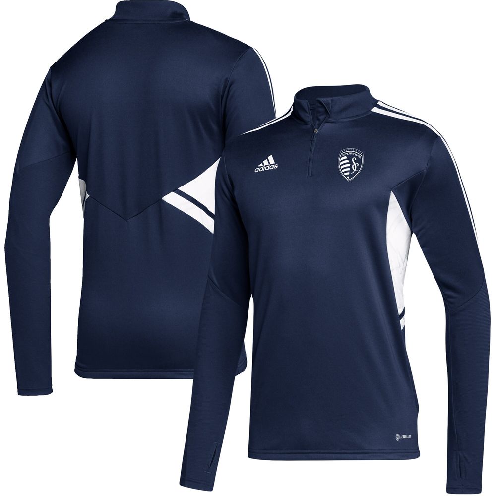 Men's adidas Navy Sporting Kansas City Quarter-Zip AEROREADY Training Top