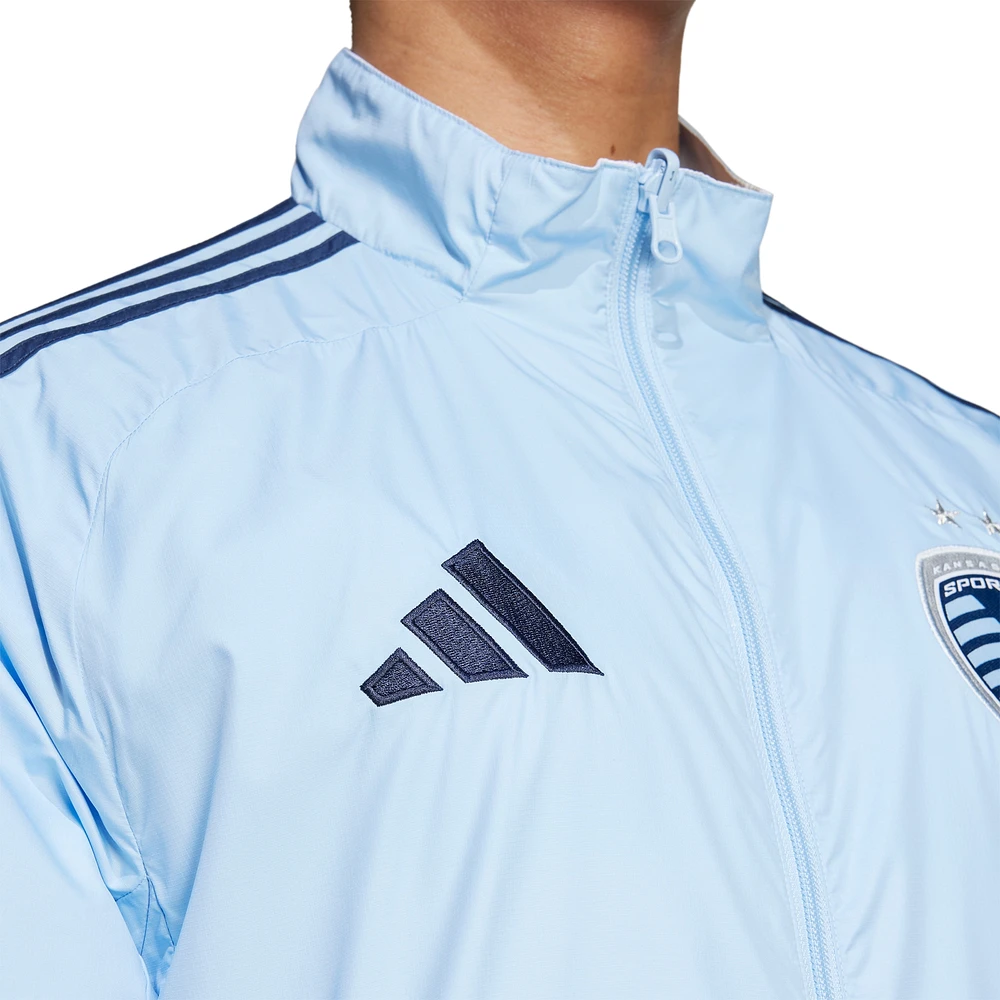 Men's adidas Sky Blue/White Sporting Kansas City 2025 Anthem Reversible Full-Zip Jacket