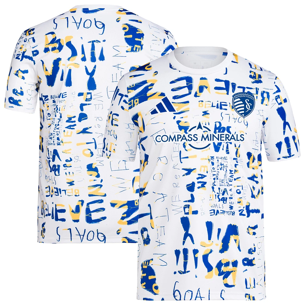 Haut d'avant-match adidas blanc Sporting Kansas City 2024 MLS Kick Childhood Cancer pour homme