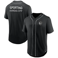 Men's Fanatics Black Sporting Kansas City Third Period Fashion Baseball Button-Up Jersey