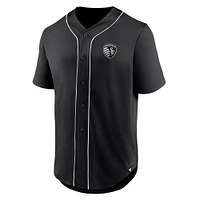 Men's Fanatics Black Sporting Kansas City Third Period Fashion Baseball Button-Up Jersey