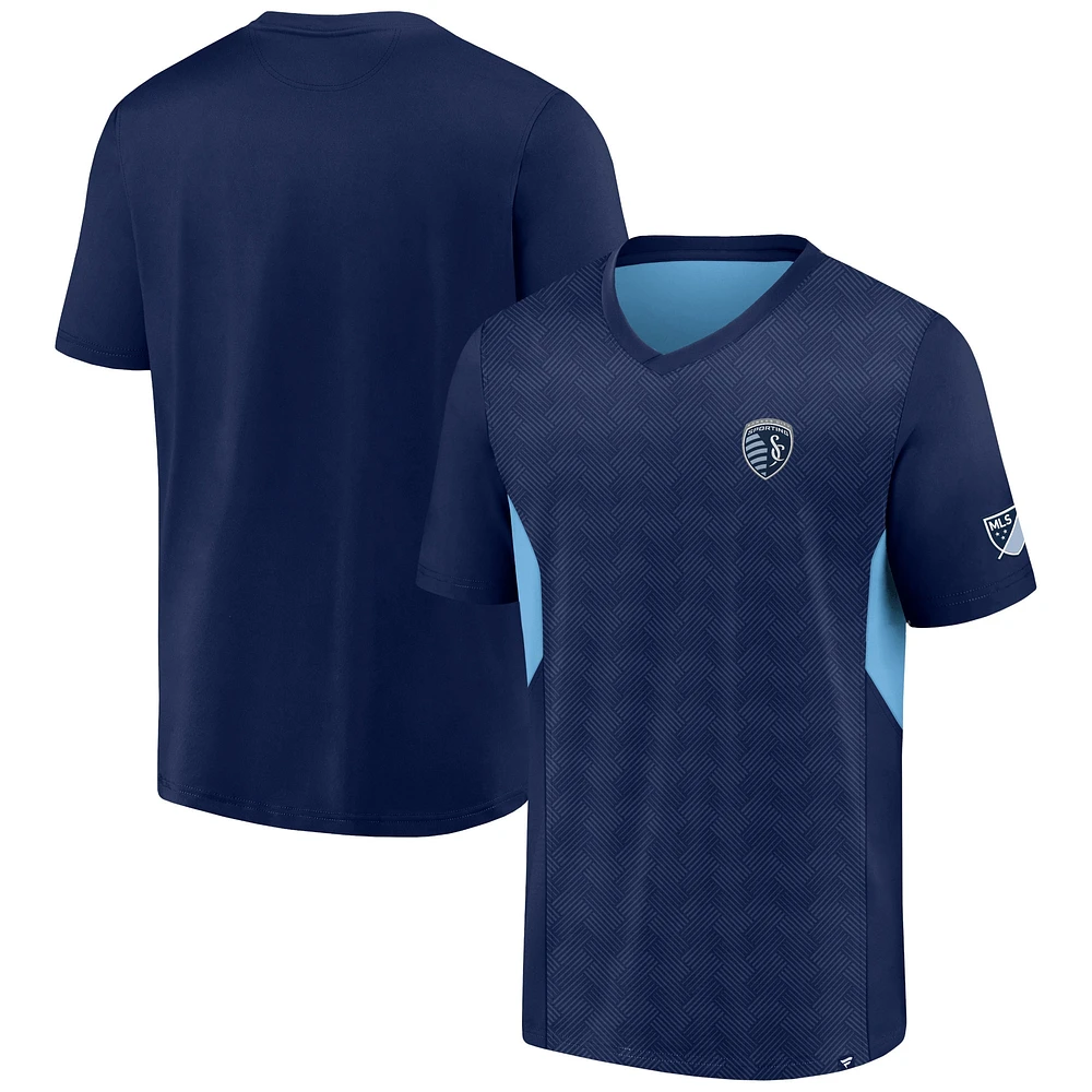 T-shirt à col en V Sporting Kansas City Extended Play bleu marine de marque Fanatics pour homme