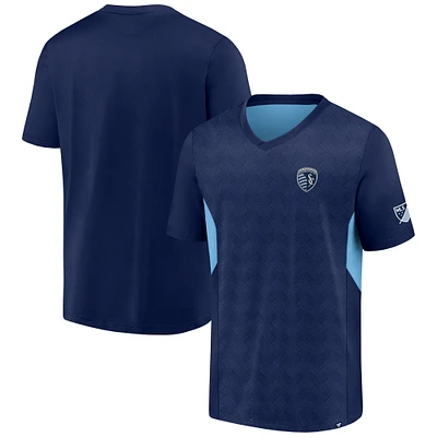 T-shirt à col en V Sporting Kansas City Extended Play bleu marine de marque Fanatics pour homme