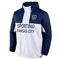 Men's Fanatics Navy Sporting Kansas City Free Kick Woven Quarter-Zip Hoodie Jacket