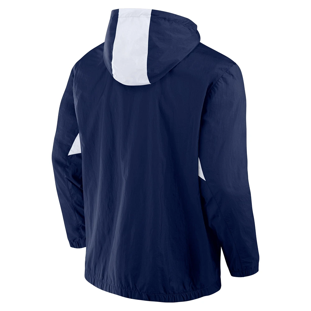 Men's Fanatics Navy Sporting Kansas City Free Kick Woven Quarter-Zip Hoodie Jacket