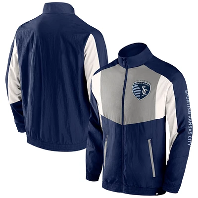 Men's Fanatics  Navy Sporting Kansas City Net Goal Raglan Full-Zip Track Jacket