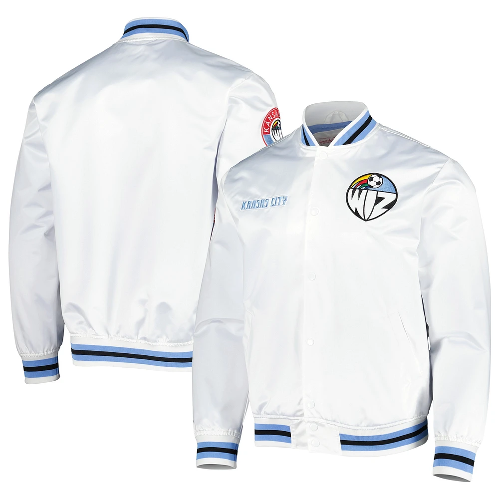 Veste en satin à boutons-pression Kansas City Sporting Mitchell & Ness blanche pour homme