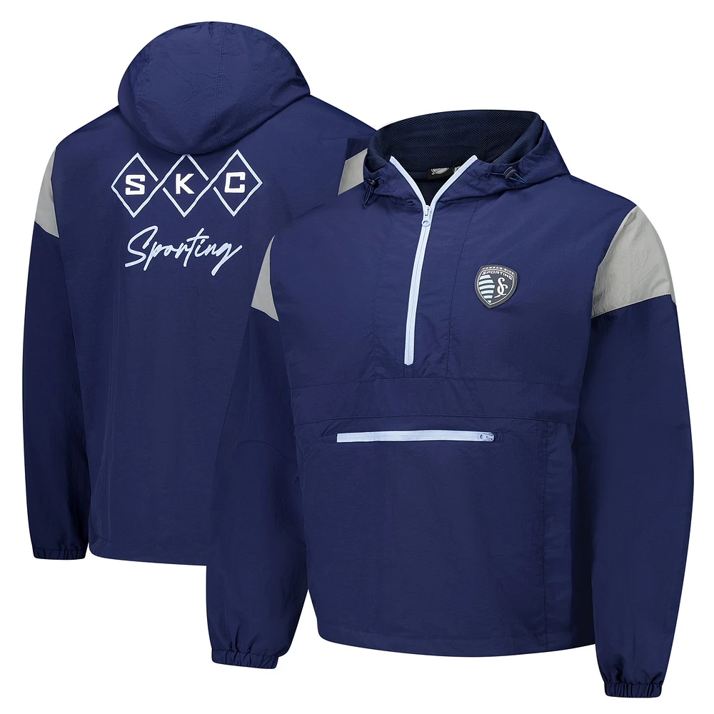 Veste à capuche demi-zippée anorak bleu marine Sporting Kansas City Argyle Collection pour homme