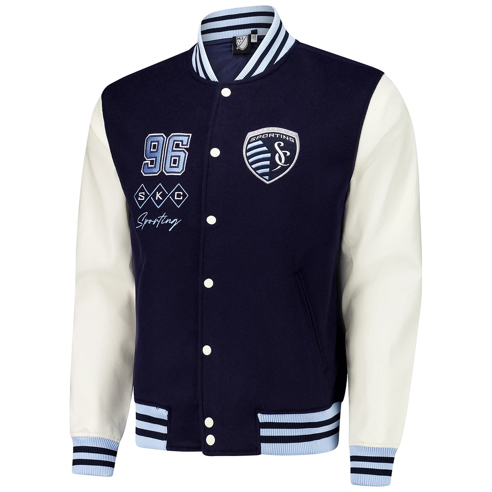 Men's Navy Sporting Kansas City Argyle Collection Full-Snap Varsity Jacket