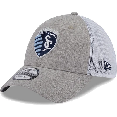 Casquette 39THIRTY Trucker Flex Sporting Kansas City New Era pour homme, gris chiné/blanc