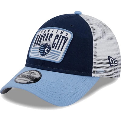 Casquette Snapback Sporting Kansas City Patch 9FORTY New Era pour homme bleu marine/bleu clair