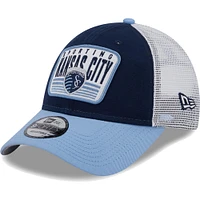 Men's New Era Navy/Light Blue Sporting Kansas City Patch 9FORTY Trucker Snapback Hat