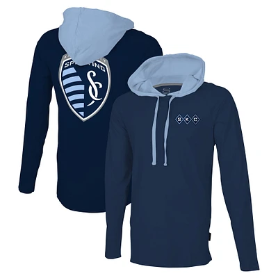 T-shirt à capuche raglan Stadium Essentials pour hommes, bleu marine, Sporting Kansas City Tradition, manches longues