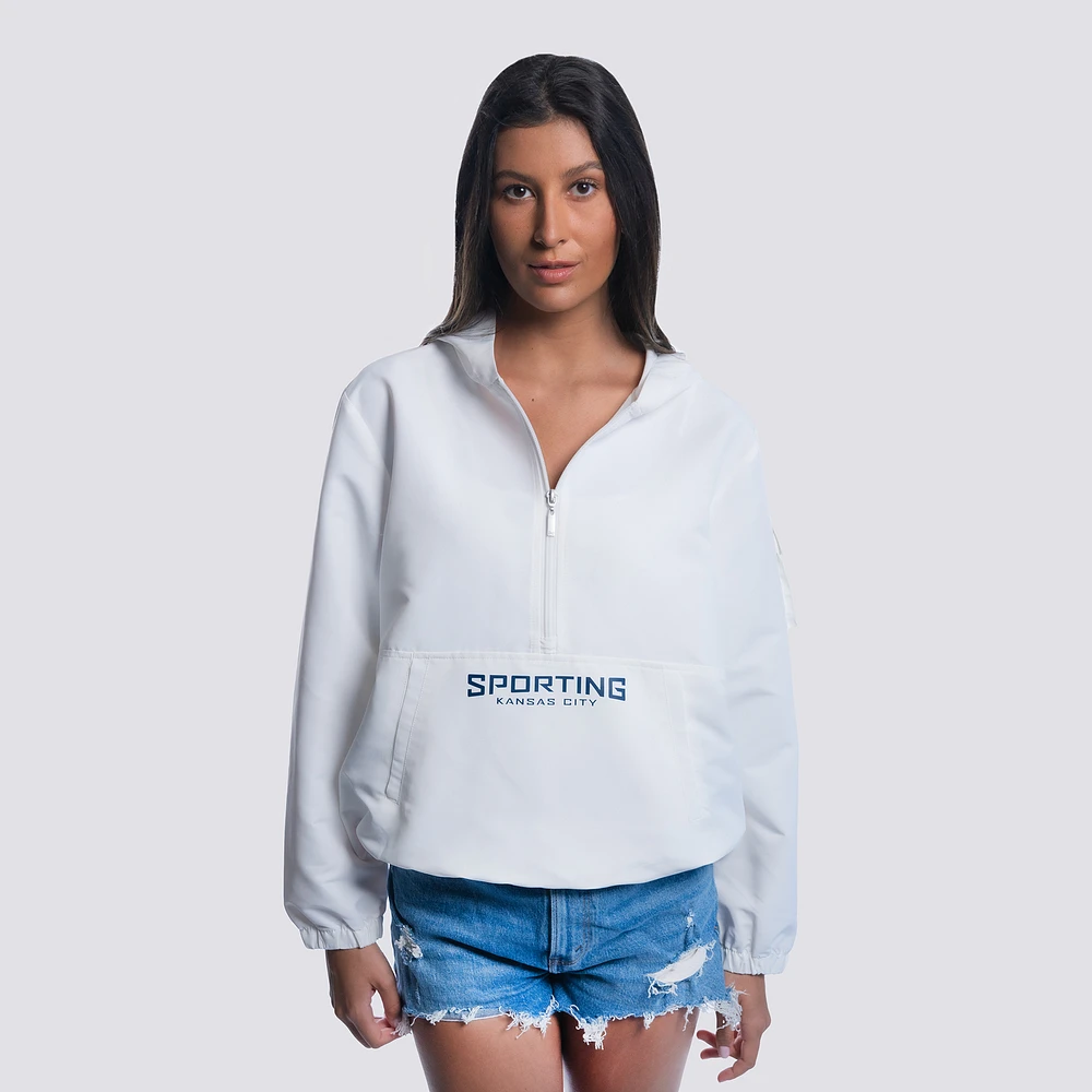 Women's Lusso  White Sporting Kansas City Paige Half-Zip Hooded Jacket