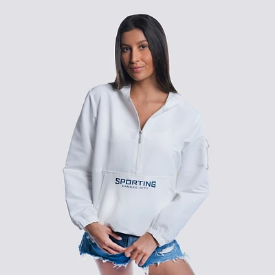 Women's Lusso  White Sporting Kansas City Paige Half-Zip Hooded Jacket
