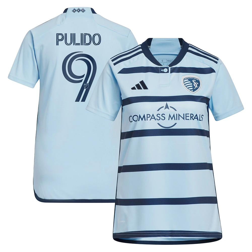 Maillot Adidas Alan Pulido Light Blue Sporting Kansas City 2023 Hoops 4.0 Replica Player pour femme