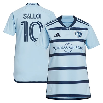 Maillot de joueur réplique adidas Daniel Salloi Sporting Kansas City 2024 Hoops 4.0 bleu clair pour femme