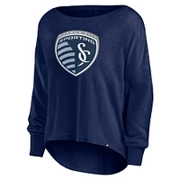 Women's Fanatics Navy Sporting Kansas City Corner Kick Long Sleeve Fashion T-Shirt