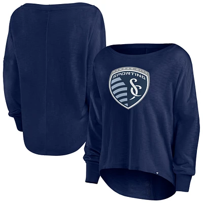 Women's Fanatics Navy Sporting Kansas City Corner Kick Long Sleeve Fashion T-Shirt