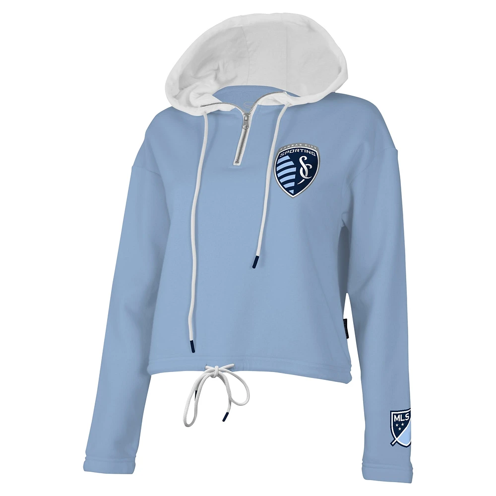 Women's Stadium Essentials Light Blue Sporting Kansas City Game Plan Quarter-Zip Hoodie